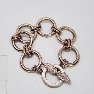 Vtg Y2k Victoria's Secret Link Bracelet Angel Wings Charm Rhinestones Gold Tone